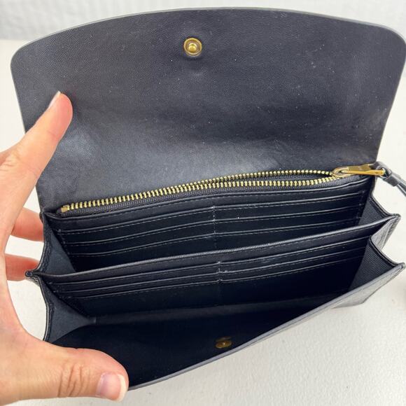 Fossil Haven Large Flap Clutch Wallet Glazed Pebbled Black Leather Wristlet - Picture 3 of 9